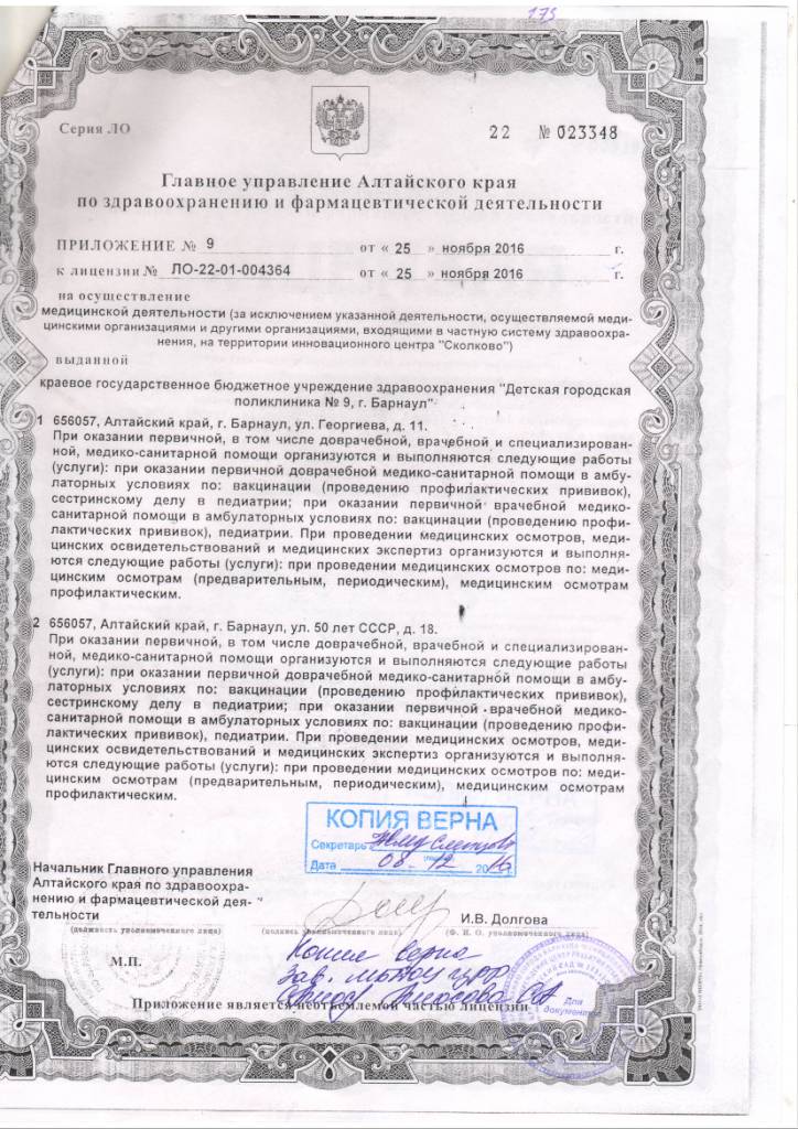 Приложение к лицензии